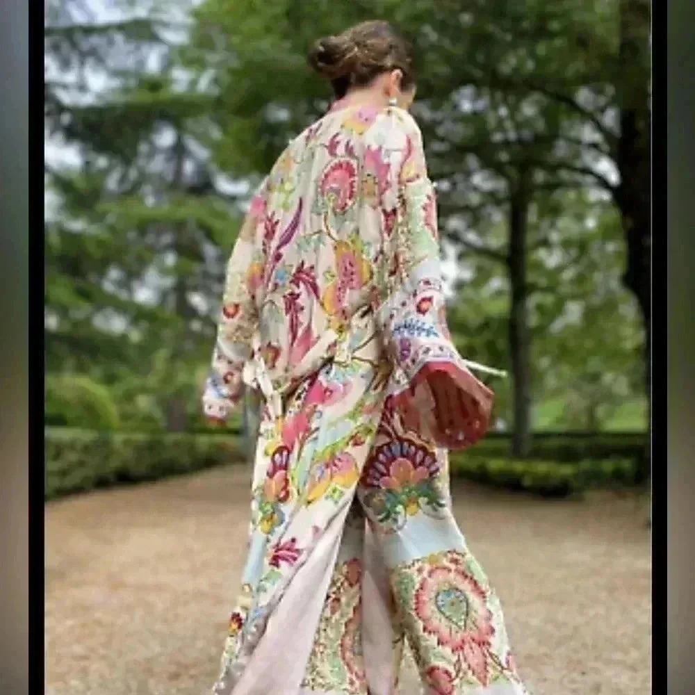 Zara Floral Print Kimono Belted - Picture 2 of 8